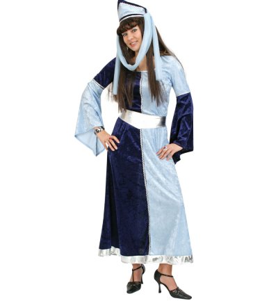 Mittelalter Damenkostüm  – Burgfräulein Kleid Blau mit Gürtel & Kopfband – Langes Ritterkostüm für Karneval, LARP & Events