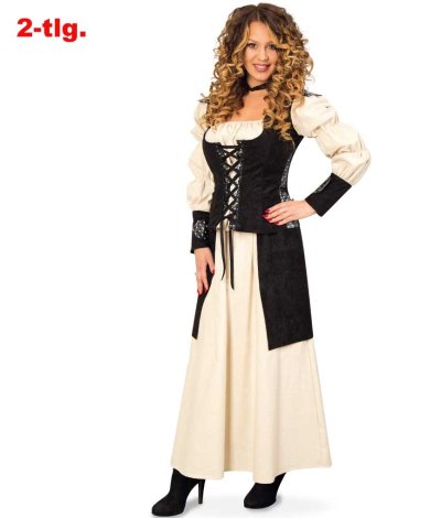 Mittelalter Kleid 2-tlg. Gewand Kleid Kostüm für Damen Faschingskleid Bluse Rock