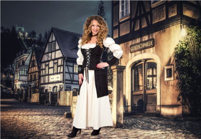 Mittelalter Kleid 2-tlg. Gewand Kleid Kostüm für Damen Faschingskleid Bluse Rock
