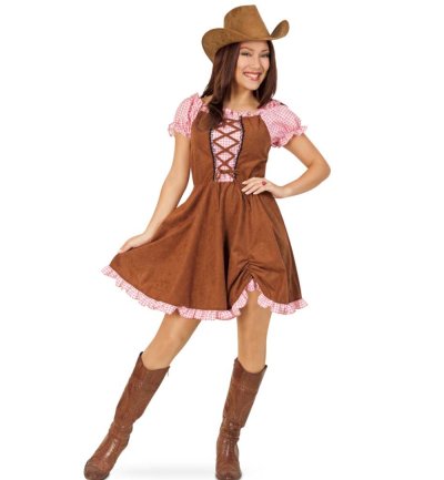 Cowgirl Kostüm Set, 2 TLG. Hut und Kleid rosa braun Wilder Westen…
