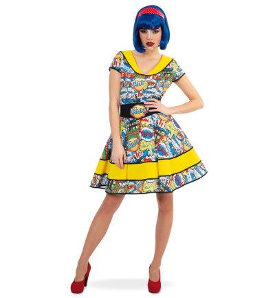 Damenkleid Pop Art Comic 50er 60er Jahre Rockabilly Retro Kleid Vintage Cocktailkleid Damenkostüm