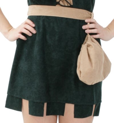 Damenkostüm Robin Hood 3-teilig – Dunkelgrünes Kleid mit Gürtel & Beutel – Mittelalter Jägerin Kostüm für Fasching & Karneval