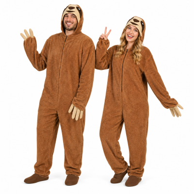 Einteiler Faultier Onesie Jumpsuit Overall Faulpelz Murmeltier als Kostüm oder Pyjama Unisex Erwachsene Tierkostüm