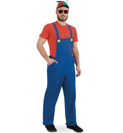 Kostüm Latzhose in blau Handwerker Bauarbeiter Superheld Blaumann für Erwachsene
