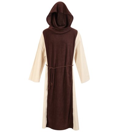 Herrenkostüm "Mönch" Kutte mit Schlaufenkapuze und Kordel Ordensbruder Mittelalter Kuttenträger braun-beige