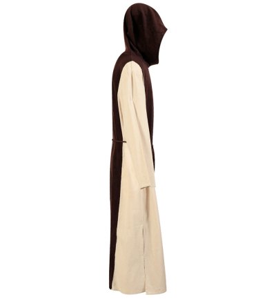 Herrenkostüm "Mönch" Kutte mit Schlaufenkapuze und Kordel Ordensbruder Mittelalter Kuttenträger braun-beige