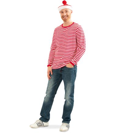 Herrenkostüm "Ringel-Shirt" rot/weiß, Langarm, Karneval, Fasching, Mottoparty