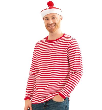 Kostüm - Set Schlafmütze, 2-TLG. Ringel-Shirt aus Baumwolle und Schlafhaube, rot/weiß, Schlafwandler, Clown | Karneval, Pyjamaparty, Mottoparty