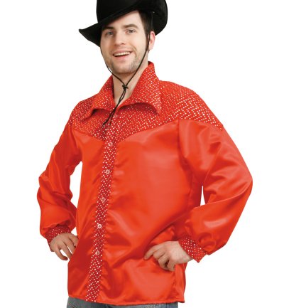 Herrenhemd "Chris Rot", Party-Hemd mit Pailletten, Cowboy, Disco, Party, Schlager