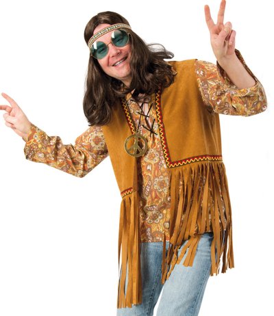 Hippie Weste in braun für Erwachsene mit Fransen 60er/70er Jahre Verkleidung Flower-Power Unisex