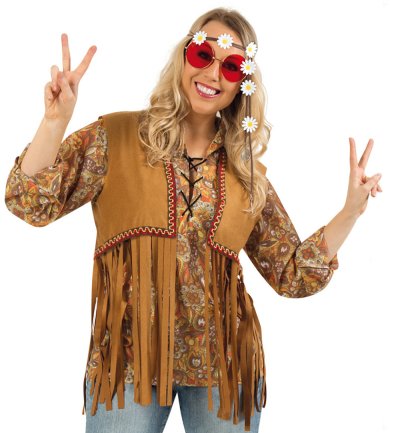Hippie Weste in braun für Erwachsene mit Fransen 60er/70er Jahre Verkleidung Flower-Power Unisex