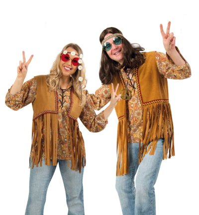 Hippie Weste in braun für Erwachsene mit Fransen 60er/70er Jahre Verkleidung Flower-Power Unisex