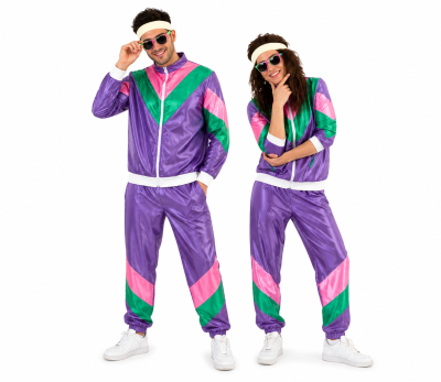Jogginganzug Retro 80er Jahre Trainingsanzug Assi Proll knallig schrill lila Bad Taste