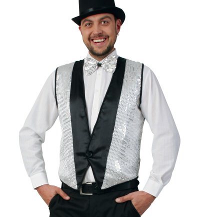 Weste Chic Silber, ärmellose Paillettenweste für Männer