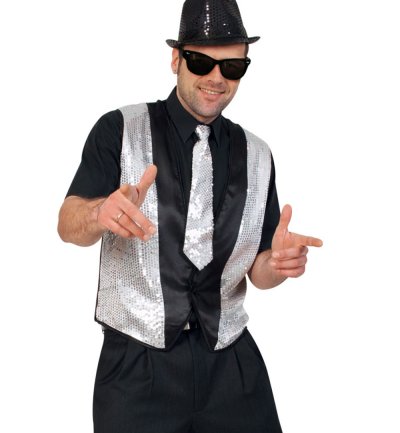 Weste Chic Silber, ärmellose Paillettenweste für Männer