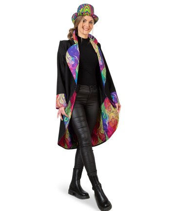Mantel Showmaster Zirkusdirektor Clown Party Jacke Jackett Schwarz/Bunt Verkleidung