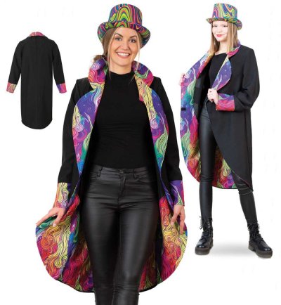 Mantel Showmaster Zirkusdirektor Clown Party Jacke Jackett Schwarz/Bunt Verkleidung