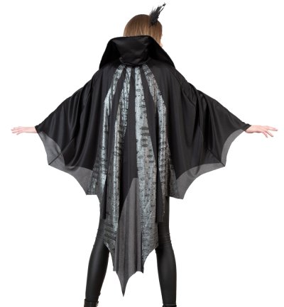 Umhang Fledermaus Grau Schwarz Cape Bat Umhang mit Stehkragen Verkleidung für viele Gelegenheiten