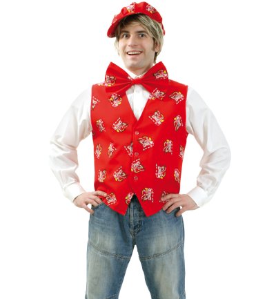 Herrenkostüm "Weste Dom-Clown" 1-tlg. ärmellos in rot mit kleinen Dom-Clown-Motiven