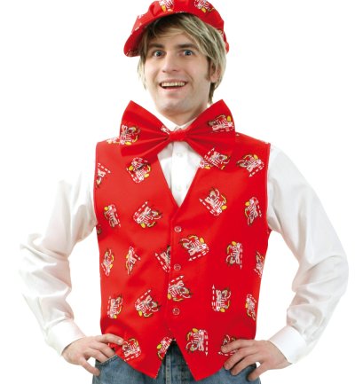 Herrenkostüm "Weste Dom-Clown" 1-tlg. ärmellos in rot mit kleinen Dom-Clown-Motiven