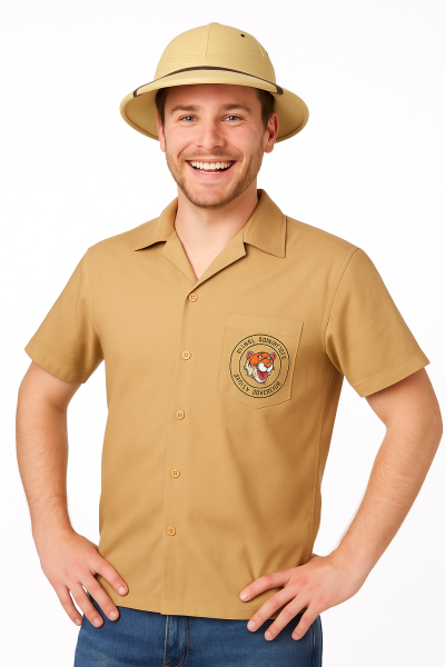 Dschungel Safari Hemd & Tropenhelm, Zweiteiliges Entdecker Outfit für Erwachsene
