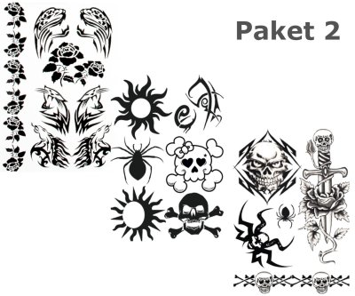 Hautaufkleber Totenkopf Tattoos Gruseldeko Horror Sticker Black Schwarz Biker Pirat Punk Abziehbilder Klebe-Tattoos 6 Bögen Versch. Motive