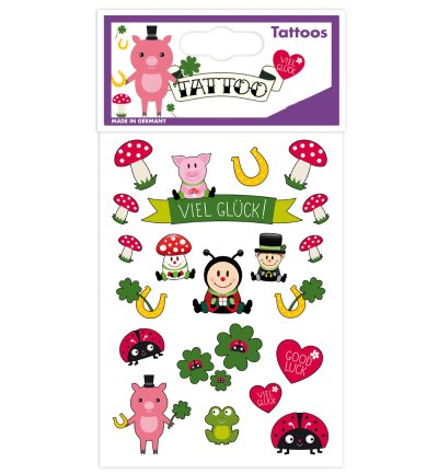 Tattoos Silvester Frohes Neujahr Prosit Happy New Year 3 Bögen Hautaufkleber verschiedene Motive Geschenk Mitbringsel Glücksbringer