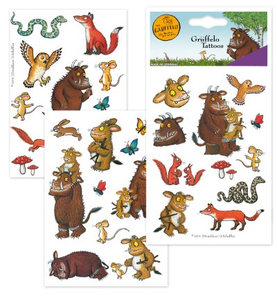 Tattoos Grüffelo Hautaufkleber Geschenkidee Geburtstag Give Away, 3 Bögen ca. 30 Einzel Tattoos Abziehbilder, einfache Anwendung, leicht ablösbar