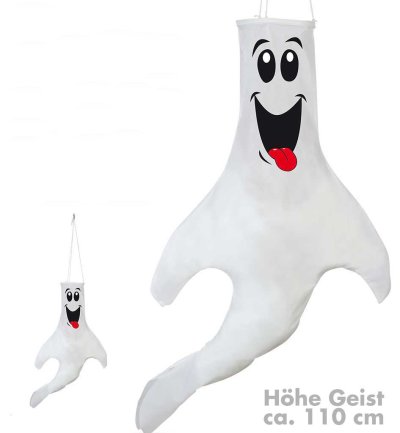 Windfahne Geist Gespenst Hänge-Dekoration, ca. 110 cm mit Karabiner Windsack Außendekoration