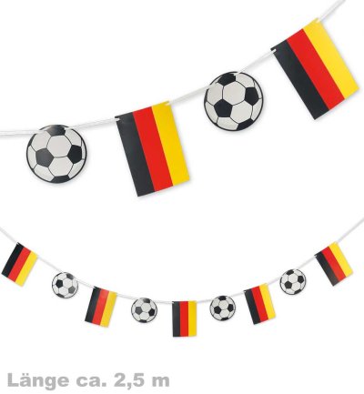 Fan Girlande - 2,50 Meter lang Fußball Deutschland Dekoration in Schwarz, Rot und Gold für Fußballpartys, Events und Spiele