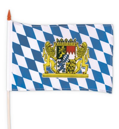 Bayern Fahne mit Holzstab und Bayern-Wappen Oktoberfest