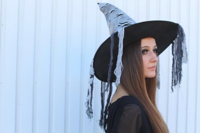 Hut, Zombiehexe, Fetzen, Grufti, Hexenhut, Halloween, Größe 58 cm