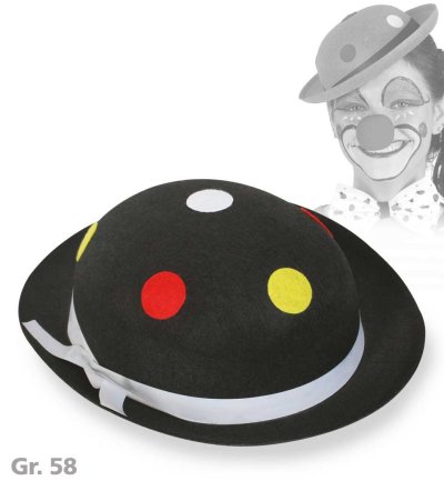 Clownhut, sortierte Farben, mit Punkten, Gr. 58 cm, Karneval, Mottoparty, Accessoire
