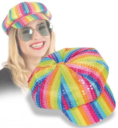 Mütze Regenbogen Paillettenmütze Kappe Sommer Hippie