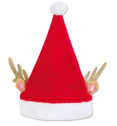Nikolaus Mütze mit Geweih Plüsch Weihnachten Accessoire Weihnachtsmann