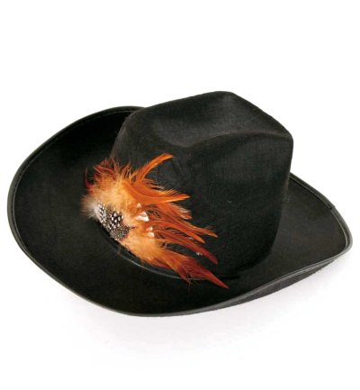 Westernhut mit Feder, Fasching, Karneval, Mottoparty, schwarz