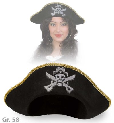Piratenhut mit Skull Seeräuber Capitan für Theater, Rollenspiele u. vieles mehr