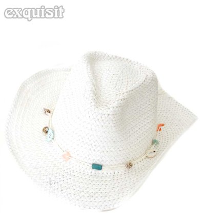 Sommerhut "Miami", Strandhut mit kleinen Accessoires, weiß, Sonnenschutz, Urlaub