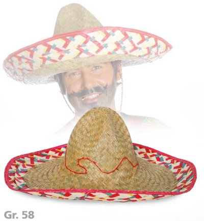 Sombrero, Gr. 58 cm, Bunt, Mexikohut, Mexikanerhut, Poncho, Sombrero
