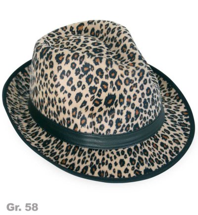 Hut Trilby Leo-Design, sortierte Farben, Gr. 58 cm, Samtoptik, Mottoparty, Partyhut, Karneval, Trilby Hut, Fashion Hut, Discohut
