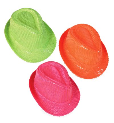 Paillettenhut Neon, Partyhut in 3 verschiedenen Farben, Sommerhut