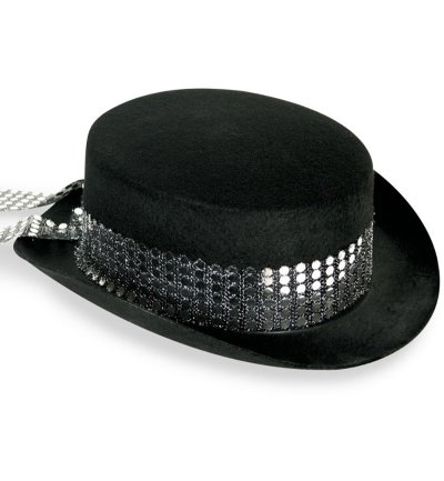 Damenzylinder in schwarz mit buntem Pailettenband Showhut Revue Silvester Accessoire