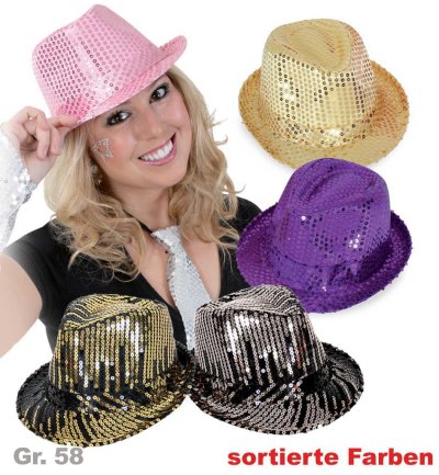 Paillettenhut, sortierte Farben, Gr. 58 cm, Mottoparty, Partyhut, Karneval
