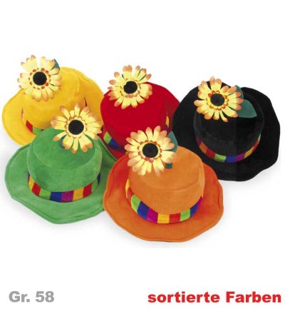 Hut mit Blume, sortierte Farben, Gr. 58 cm, Karneval, Mottoparty, Accessoire, Fasching