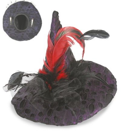 Hexenhut mit Clip & Federn, versch. Farben; Halloween; Karneval, Fasching, Mottoparty, Hexenhut für Erwachsene