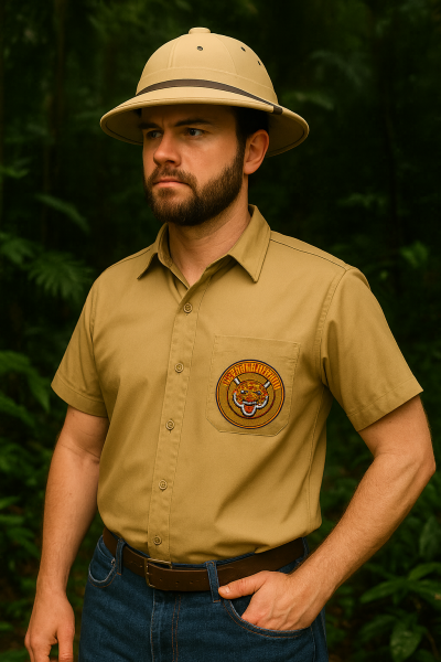 Dschungel Safari Hemd & Tropenhelm, Zweiteiliges Entdecker Outfit für Erwachsene