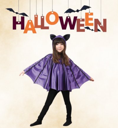 Kinder - Kapuzenponcho Fledermaus lila Cape Bat Umhang mit Kapuze und Ohren Verkleidung für viele Gelegenheiten