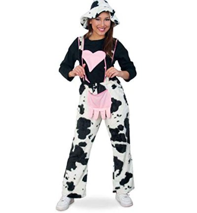 Damenkostüm-Set, 2-teilig Kuhhose mit Herz und Hut, schwarz - weiß | Größen: M, XL, XXXL | Tierkostüm