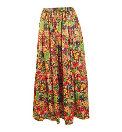 Hippie Rock Damen – Langer Blumenrock & Stirnband – 70er Jahre Flower Power Outfit