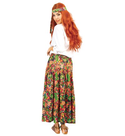 Hippie Rock Damen – Langer Blumenrock & Stirnband – 70er Jahre Flower Power Outfit